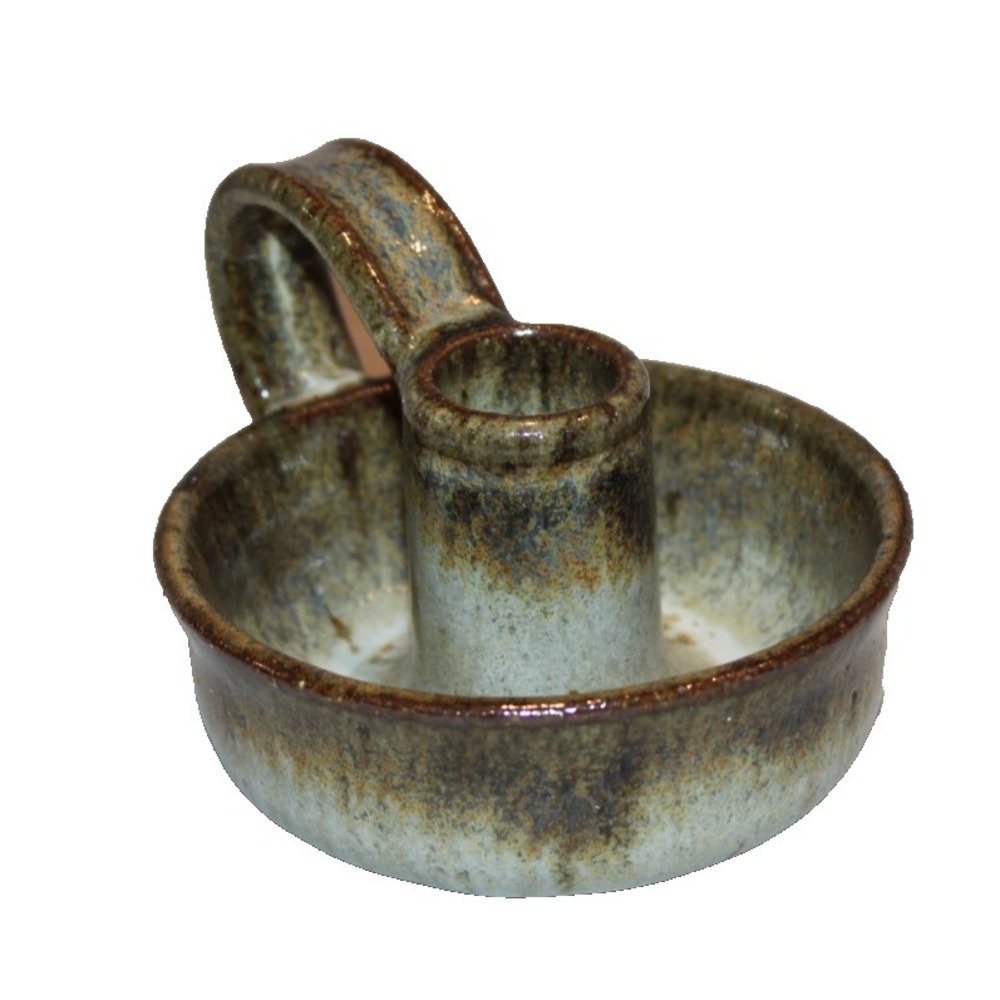 J. Borggren signed pottery candle holder decor beige browns  finger handle - Picture 2 of 7